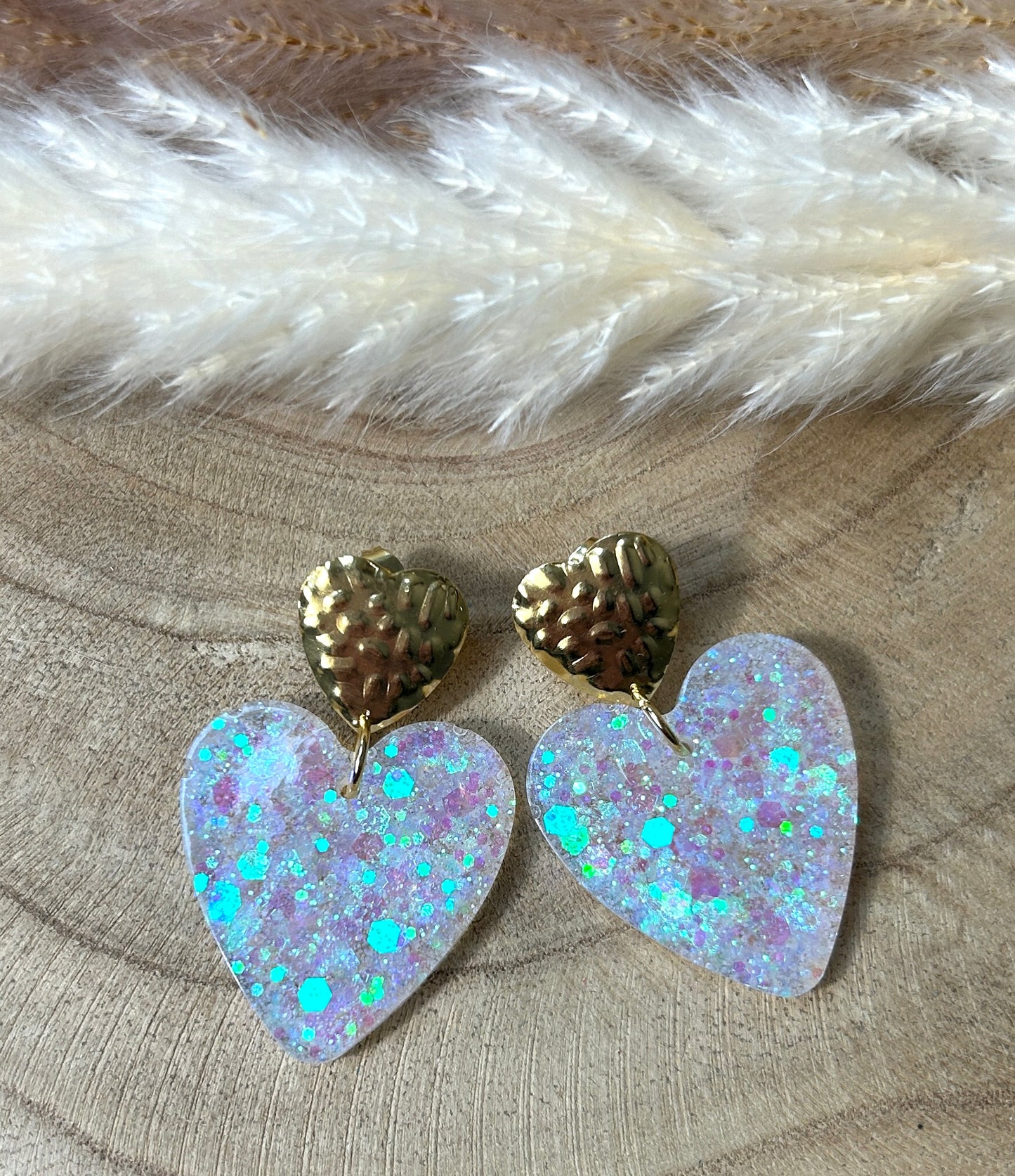 Double coeur résine et paillette