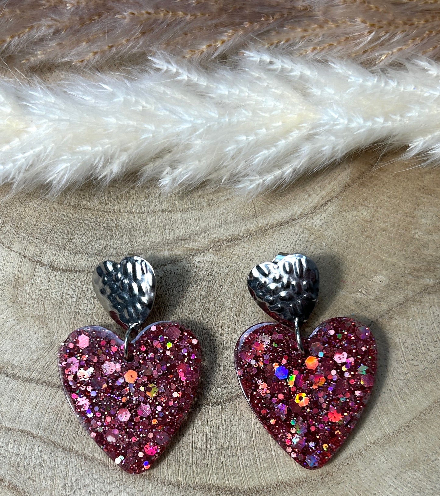 Double coeur résine et paillette