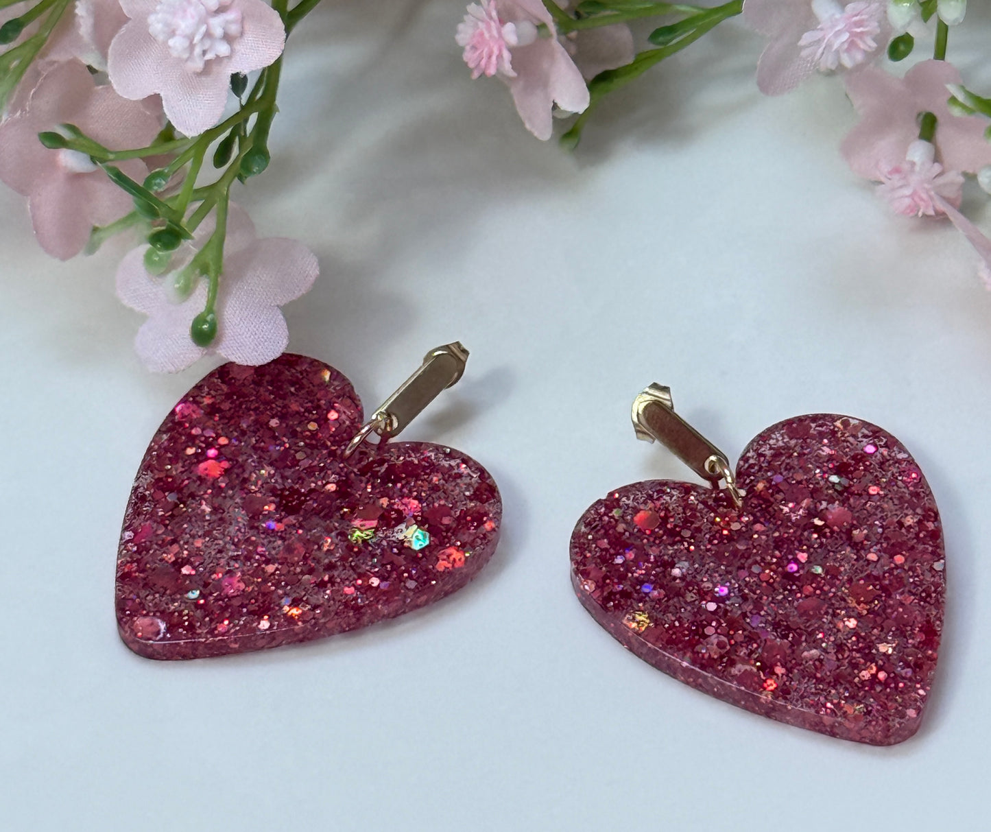 Boucle Maxi Coeur Résine et Paillette