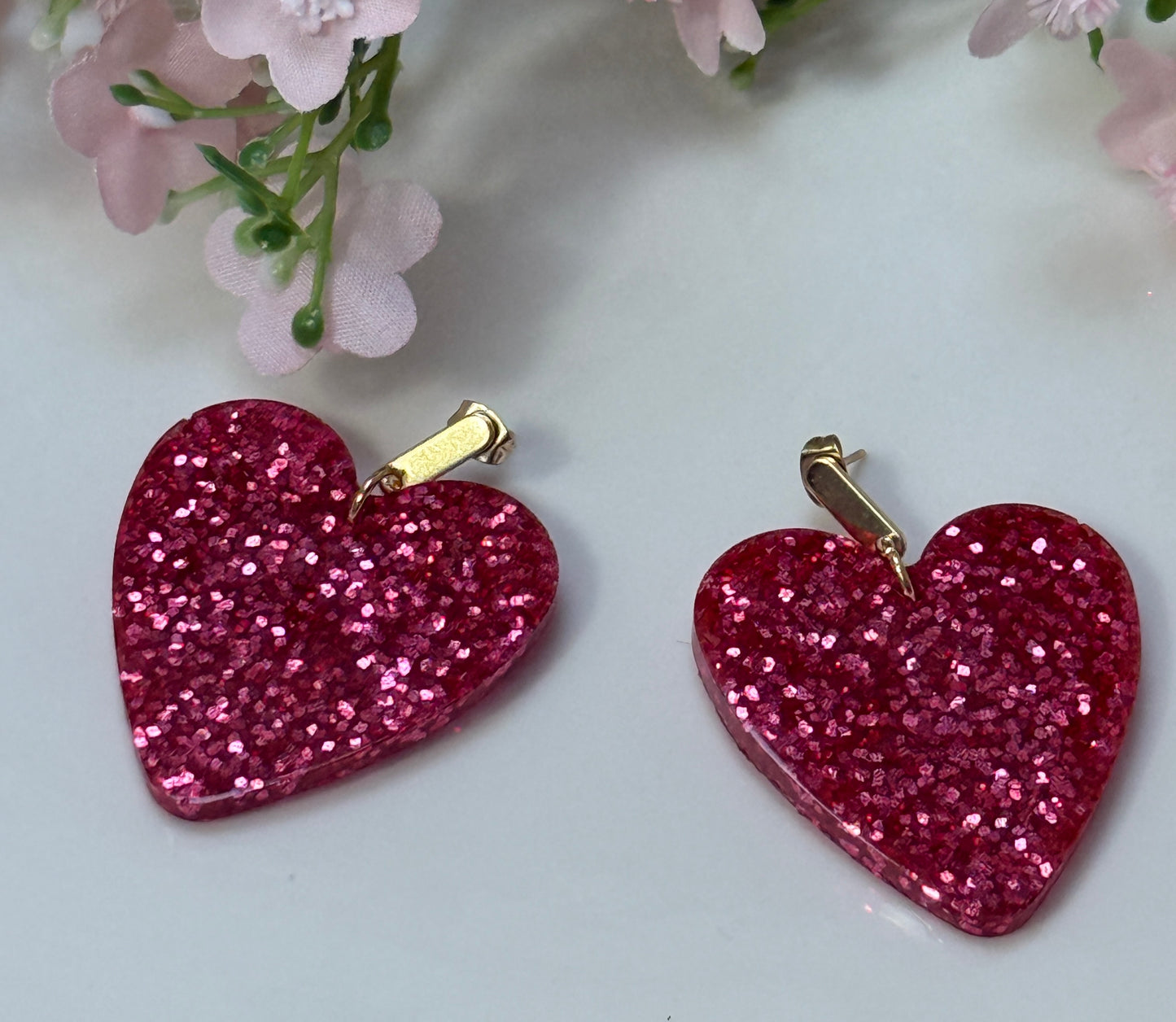 Boucle Maxi Coeur Résine et Paillette