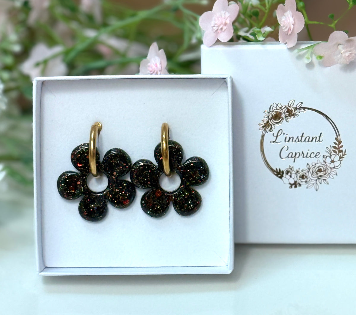 Créoles Fleur résine